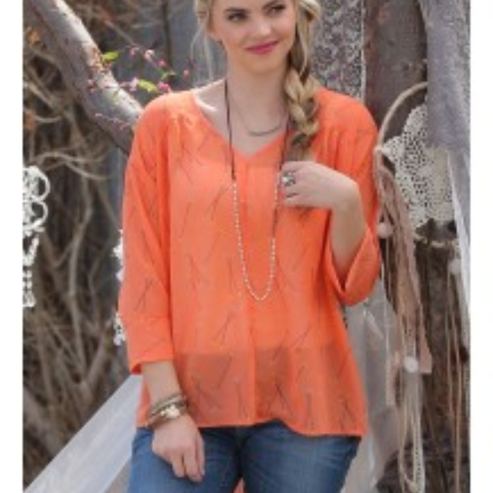 Cruel Girl orange chiffon top with arrow print
